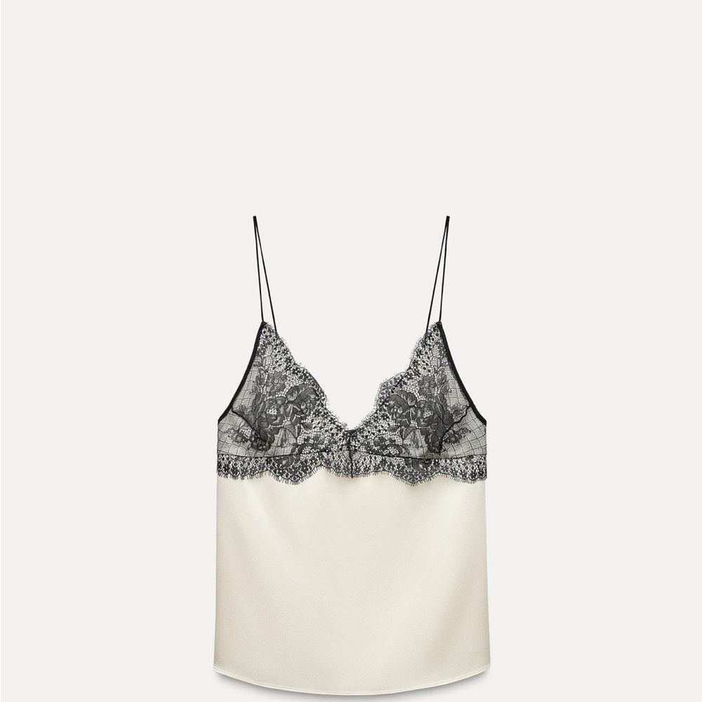 Zara Black and Cream Lace Satin Tank
